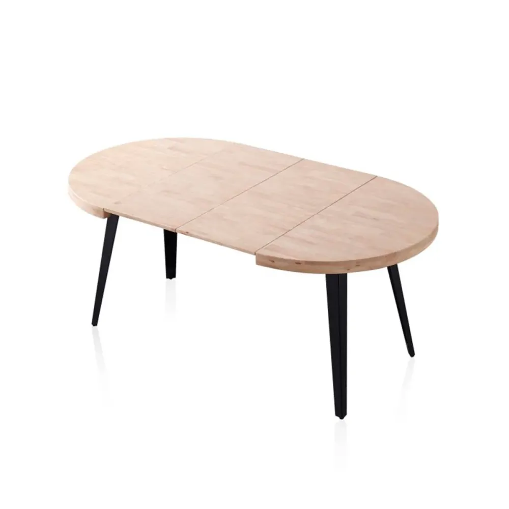 Mesa de comedor Berg extensible diseño redondo roble nordish/negro 76x80-120-160x80 cm Fácil Almacenamiento