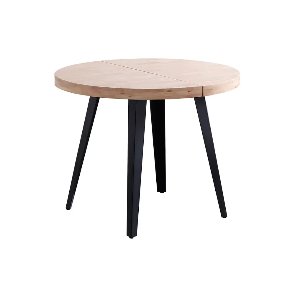 Mesa de comedor Berg extensible diseño redondo roble nordish/negro 76x80-120-160x80 cm Fácil Almacenamiento
