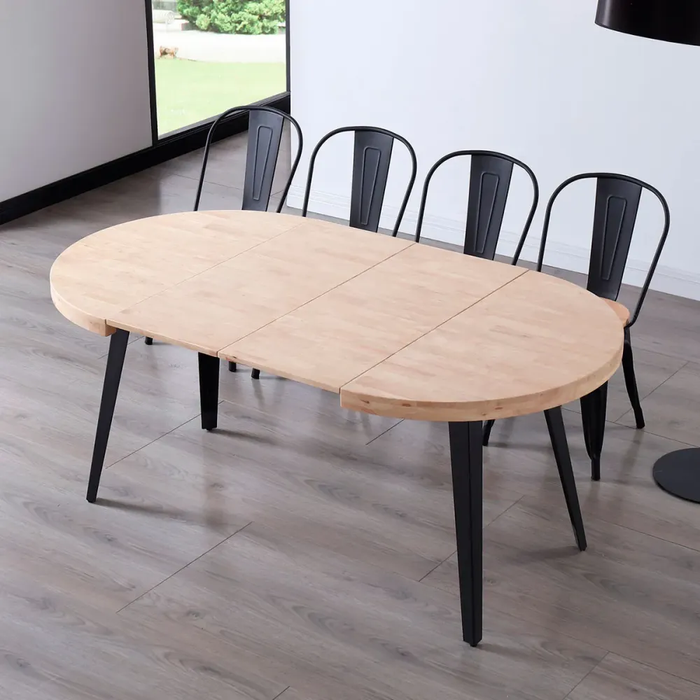 Mesa de comedor Berg extensible diseño redondo roble nordish/negro 76x80-120-160x80 cm Fácil Almacenamiento