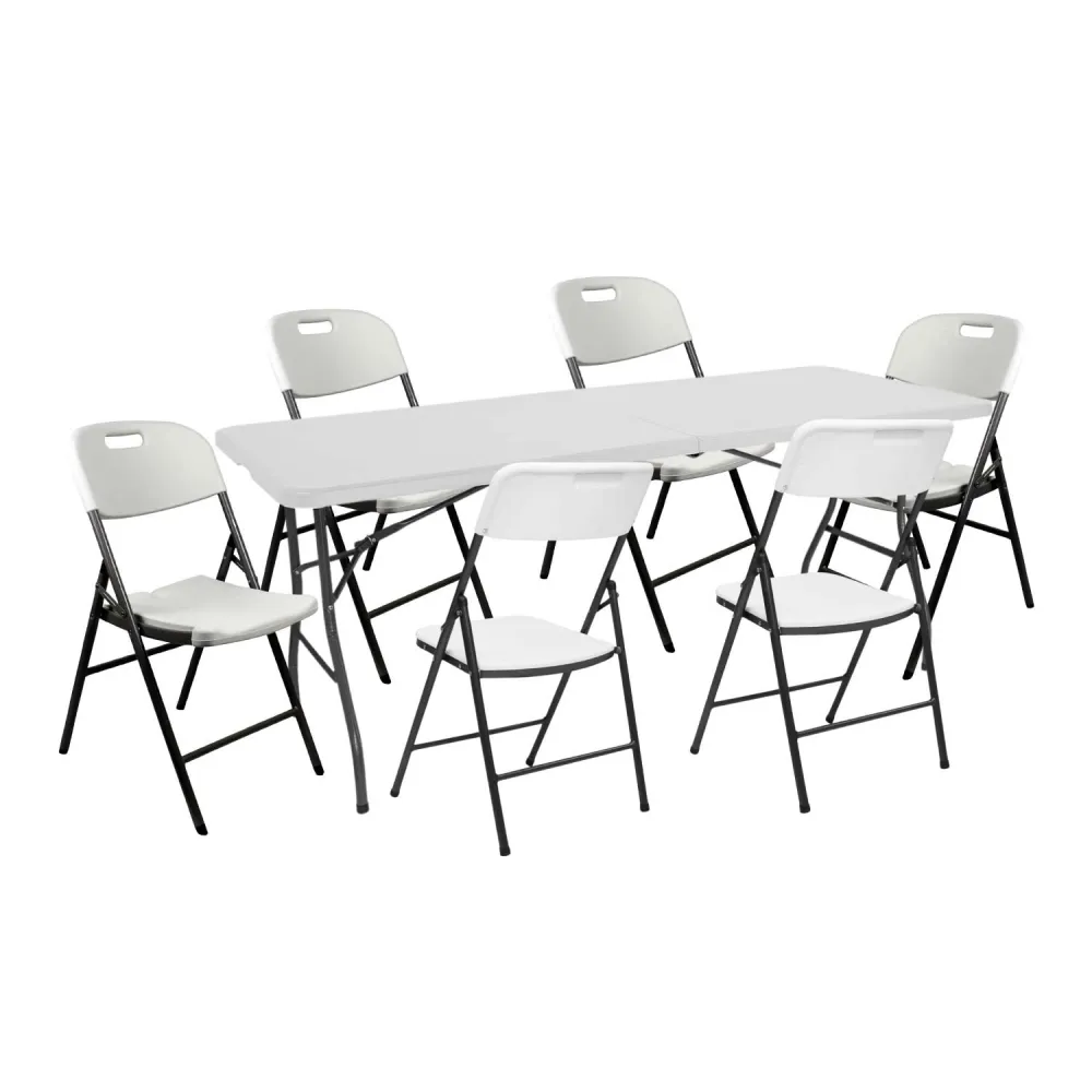 Mesa de Comedor Conjunto plegable mesa 180cm y 6 sillas con asa catering 7house