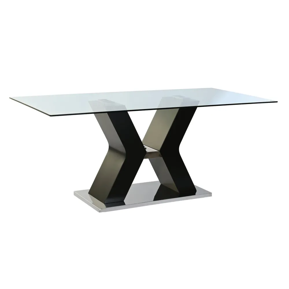 MESA COMEDOR CRISTAL TEMPLADO MDF 180X90X76 NEGRO con 4 Sillas Incluidas