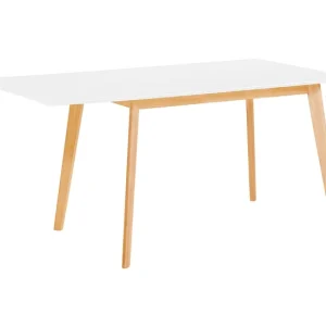 Mesa de comedor extensible blanco/madera clara 120/155 x 80 cm MEDIO Dimensiones 150x90x75 cm