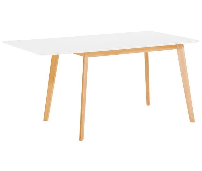 Mesa de comedor extensible blanco/madera clara 120/155 x 80 cm MEDIO Dimensiones 150x90x75 cm