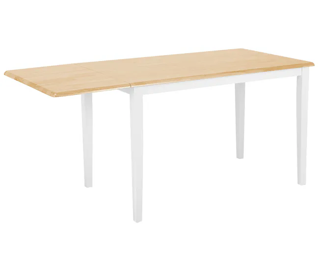 Mesa de comedor extensible de madera de caucho clara/blanco 120/160 x 75 cm LOUISIANA para Terraza y Balcón