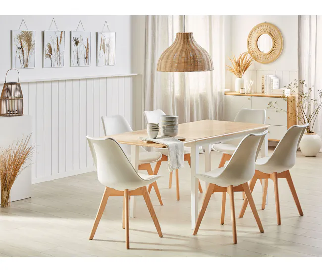 Mesa de comedor extensible de madera de caucho clara/blanco 120/160 x 75 cm LOUISIANA para Terraza y Balcón
