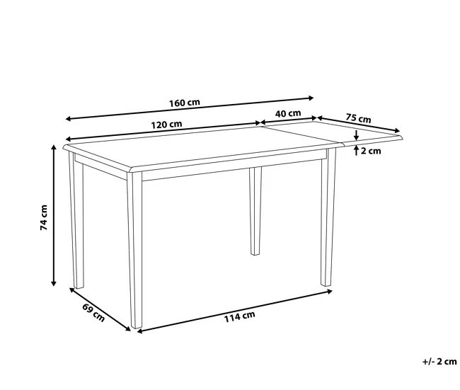 Mesa de comedor extensible de madera de caucho clara/blanco 120/160 x 75 cm LOUISIANA para Terraza y Balcón