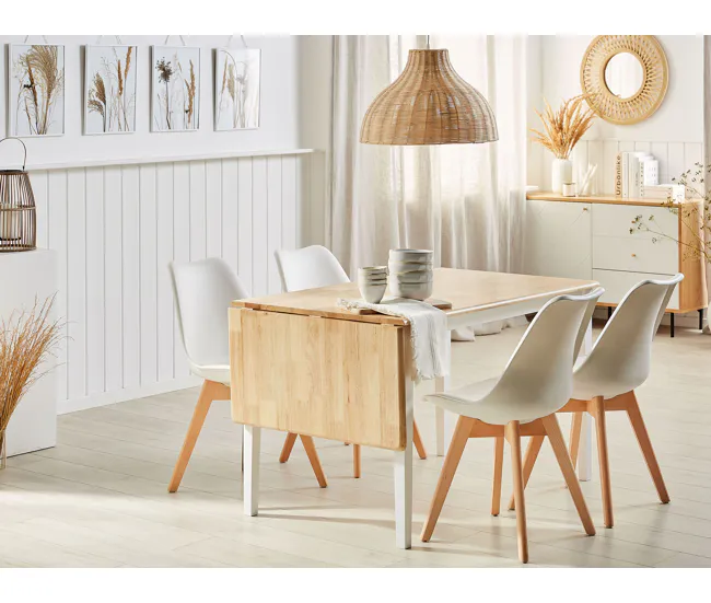 Mesa de comedor extensible de madera de caucho clara/blanco 120/160 x 75 cm LOUISIANA para Terraza y Balcón