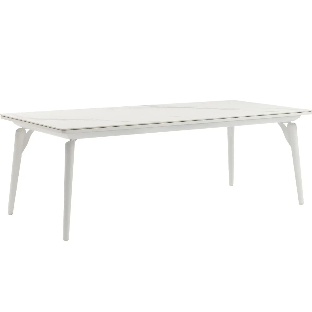 Mesa de comedor Irvine 220x100cm aluminio blanco top porcelánico blanco Material WPC