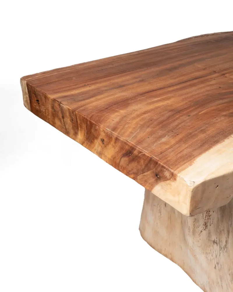 Mesa de comedor de madera maciza genuino de Samán Malino rectangular, hecha mano en una sola pieza con acabado natural, co...