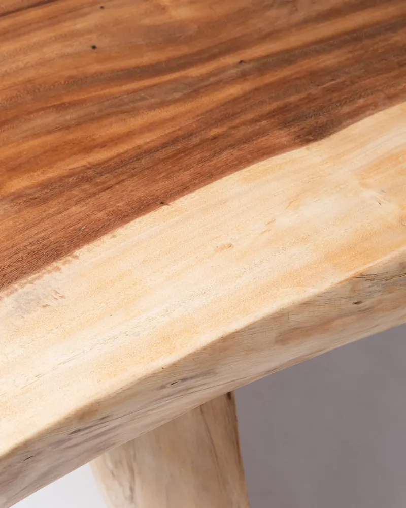 Mesa de comedor de madera maciza genuino de Samán Malino rectangular, hecha mano en una sola pieza con acabado natural, co...