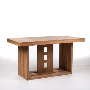 Mesa de comedor de madera maciza natural de teca Labua rectangular, hecha mano con acabado natural, 80 cm Grande 150 cm La...