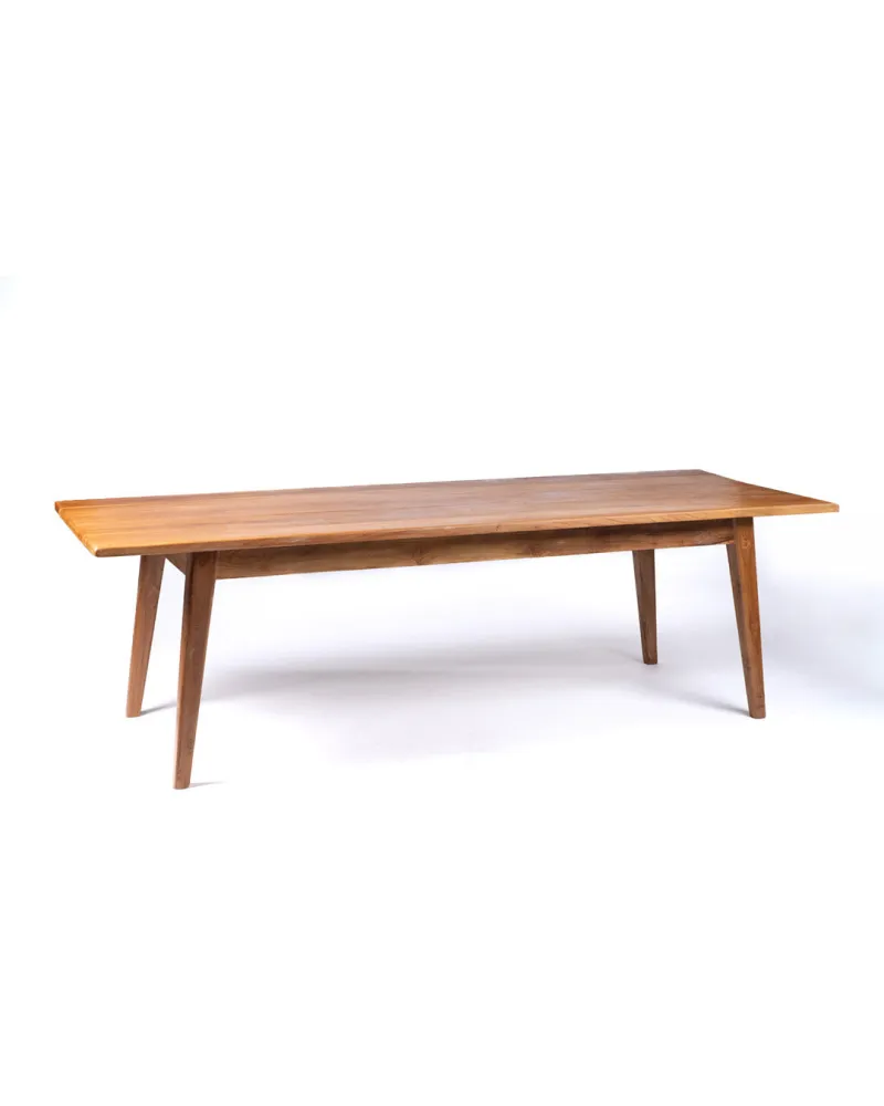 Mesa de comedor de madera maciza puro de teca Sedoa rectangular, hecha mano con acabado natural, origen Indonesia