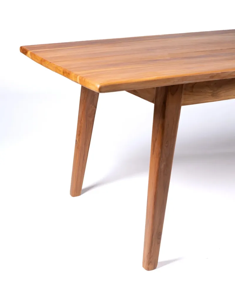 Mesa de comedor de madera maciza puro de teca Sedoa rectangular, hecha mano con acabado natural, origen Indonesia