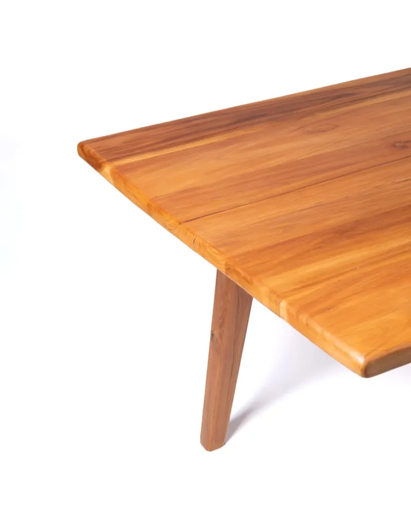 Mesa de comedor de madera maciza puro de teca Sedoa rectangular, hecha mano con acabado natural, origen Indonesia