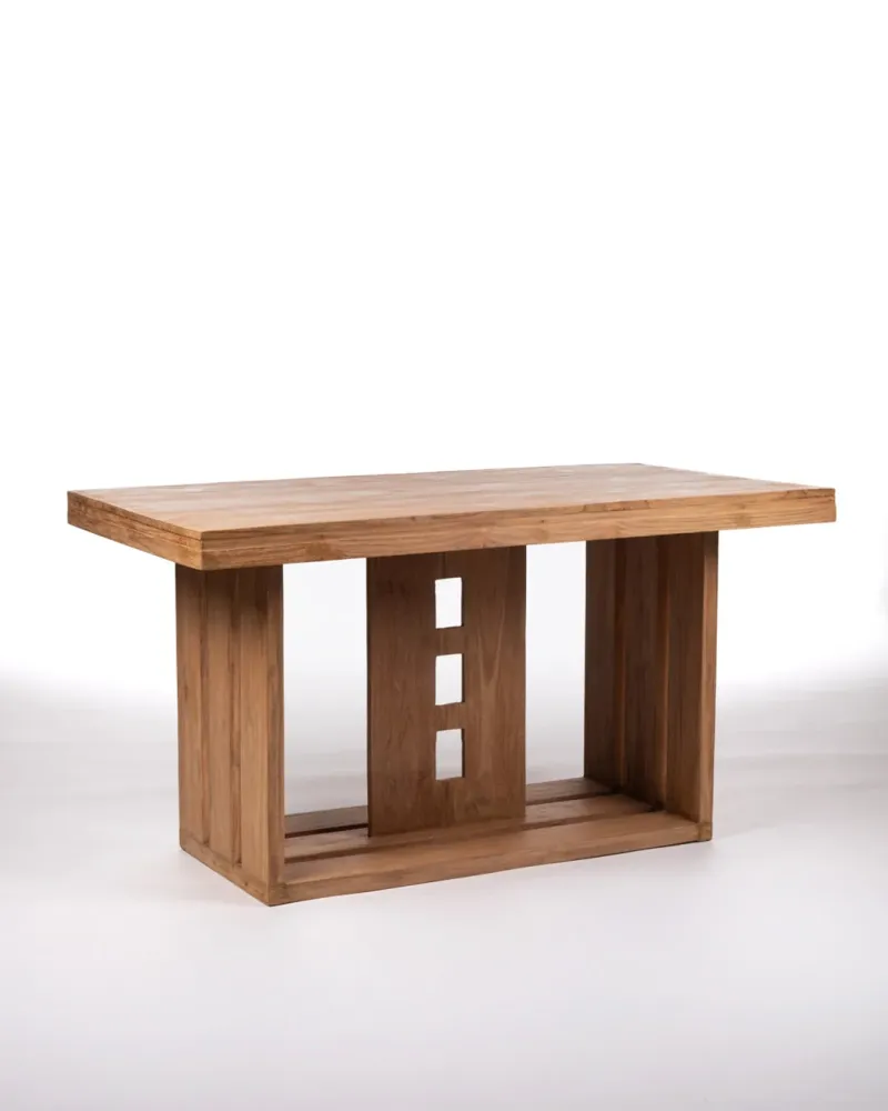 Mesa de comedor de madera maciza sin aditivos de teca Labua rectangular, hecha mano con acabado natural, 80 cm Alto 150 cm...