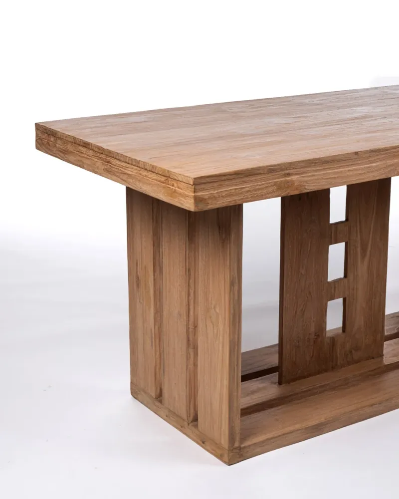 Mesa de comedor de madera maciza sin aditivos de teca Labua rectangular, hecha mano con acabado natural, 80 cm Alto 150 cm...