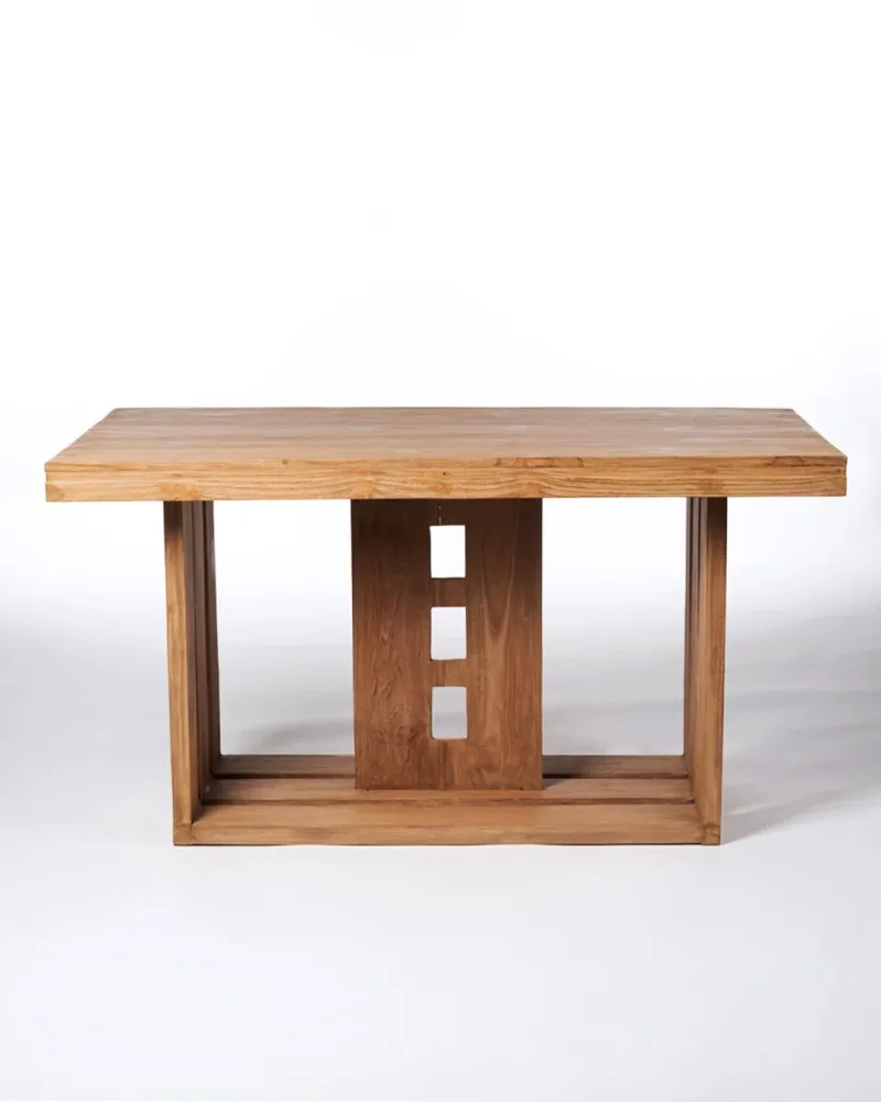 Mesa de comedor de madera maciza sin aditivos de teca Labua rectangular, hecha mano con acabado natural, 80 cm Alto 150 cm...