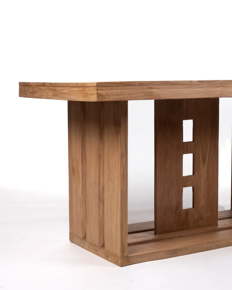 Mesa de comedor de madera maciza sin aditivos de teca Labua rectangular, hecha mano con acabado natural, 80 cm Alto 150 cm...