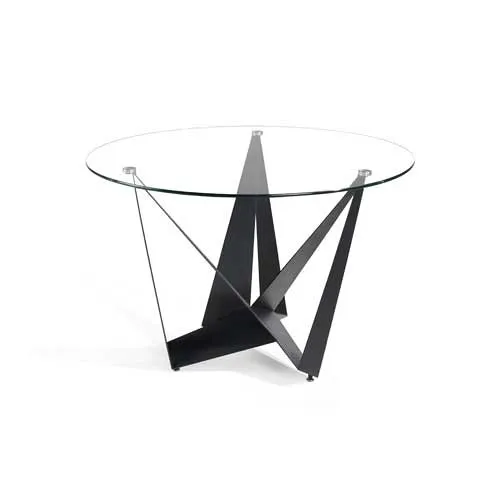 Mesa de Comedor Mesa de Comedor Circular - Modelo BAYO - Sobre Cristal Transparente - Estructura Metálico Negra MEDIDAS Ø...