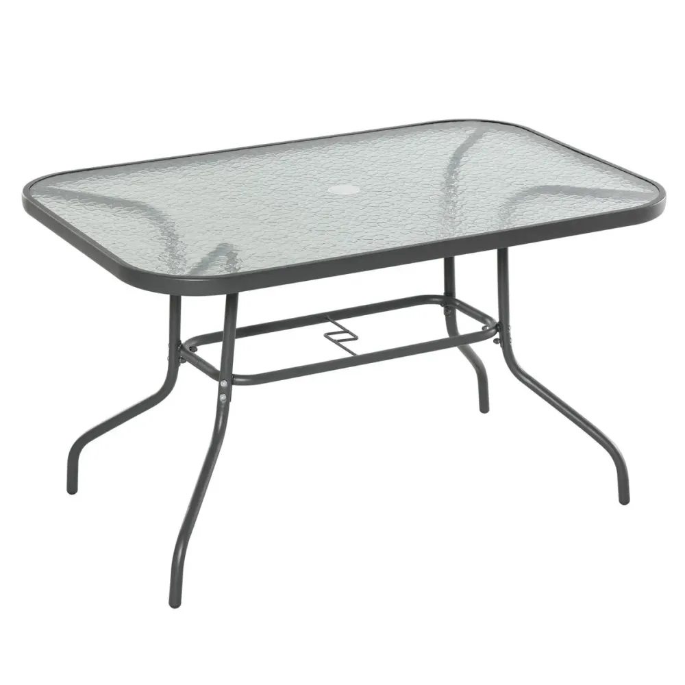 Mesa de Comedor Mesa de cristal de jardín Outsunny rectangular con agujero negro 70x120x80 cm