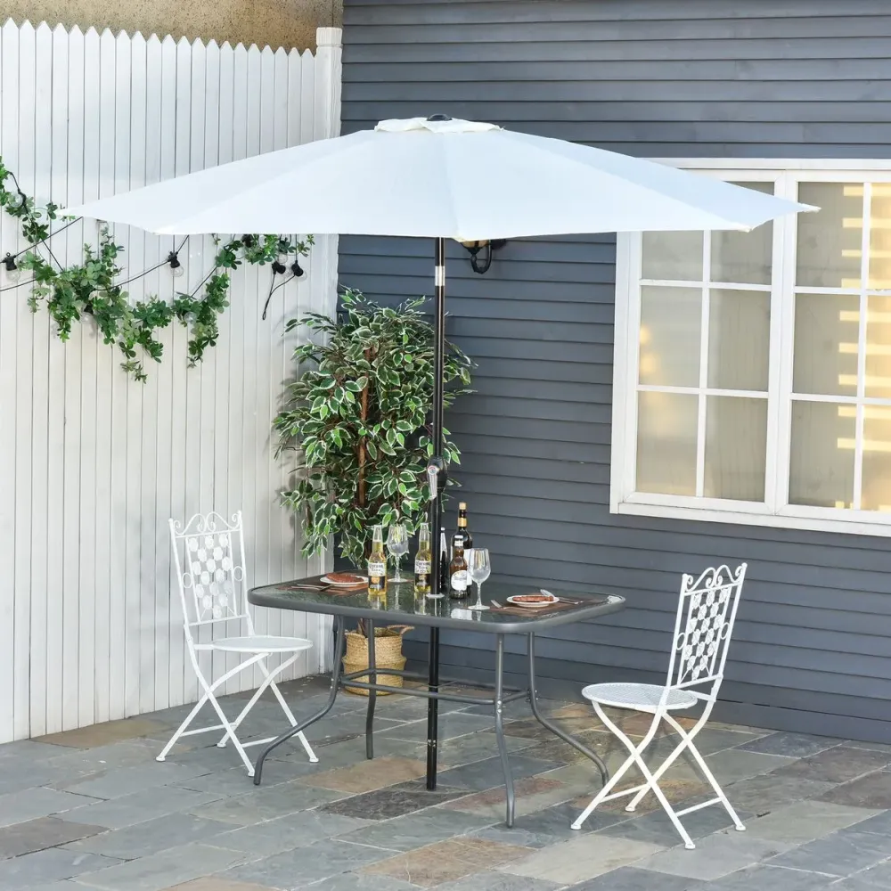 Mesa de Comedor Mesa de cristal de jardín Outsunny rectangular con agujero negro 70x120x80 cm
