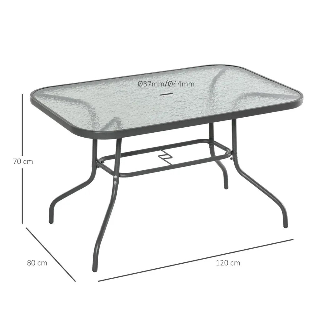 Mesa de Comedor Mesa de cristal de jardín Outsunny rectangular con agujero negro 70x120x80 cm