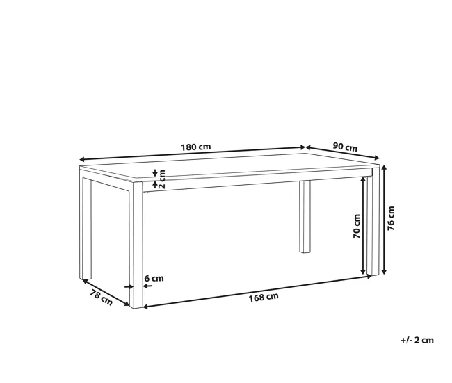 Mesa de comedor de metal/granito gris oscuro/plateado 180 x 90 cm GROSSETO Material WPC