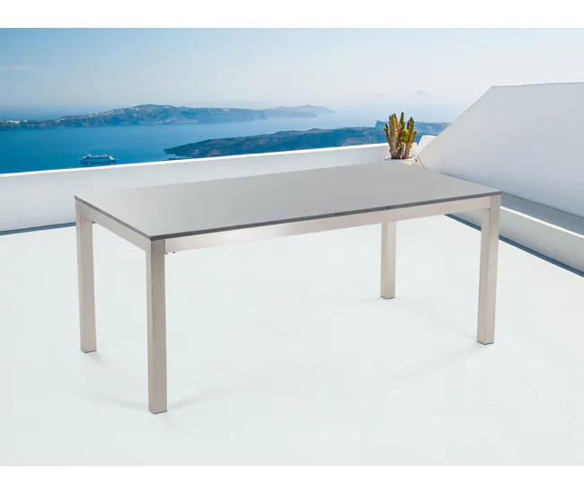 Mesa de comedor de metal/granito gris oscuro/plateado 180 x 90 cm GROSSETO Material WPC