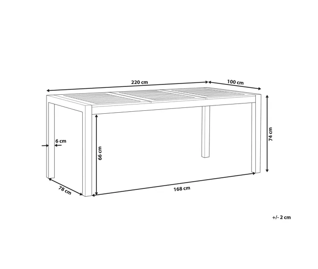 Mesa de comedor de metal/madera de eucalipto clara/plateado 220 x 100 cm GROSSETO para Terraza y Balcón
