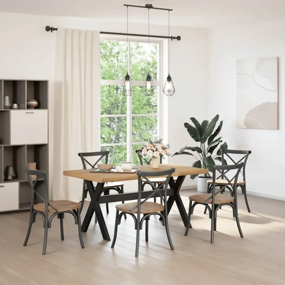 Mesa de comedor Noain diseño X madera de pino natural/negro 75x160x90 cm