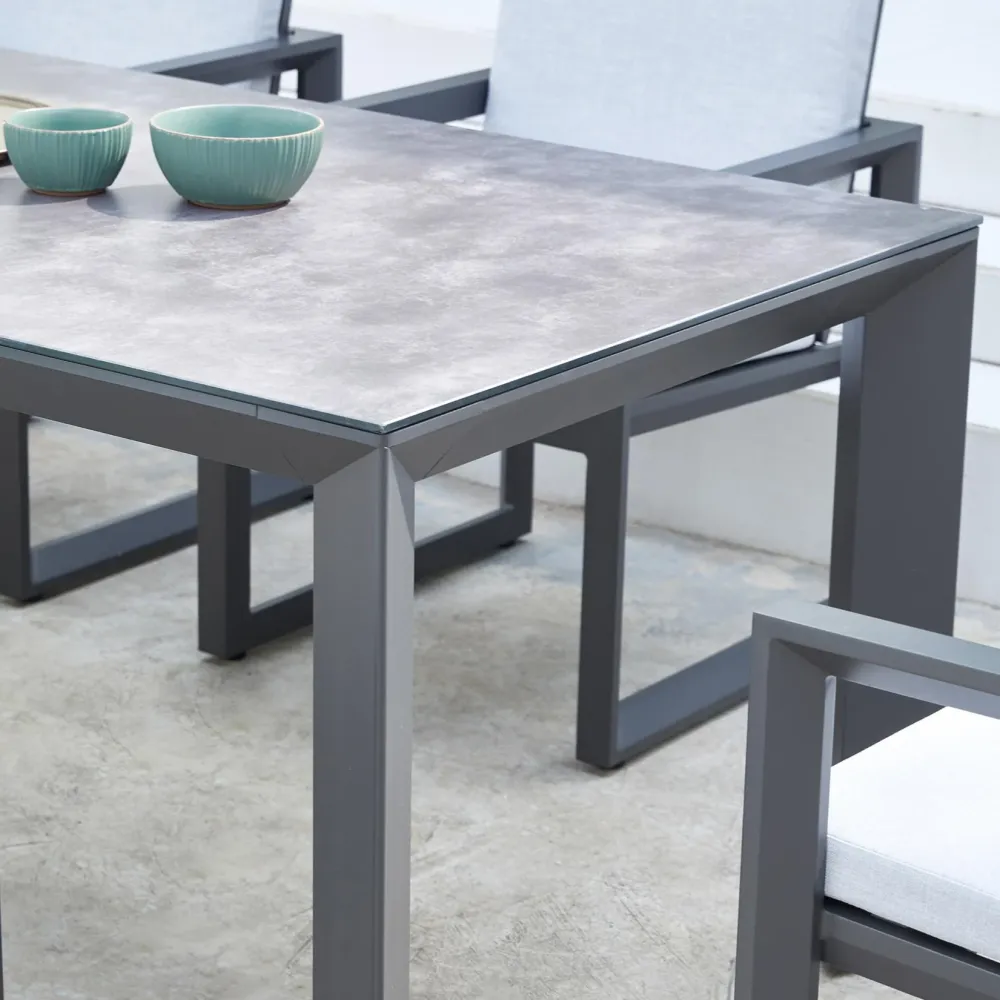 Mesa de comedor Onix 210*90 cm aluminio antracita cristal cerámico gris antracita para Terraza y Balcón