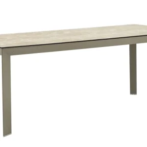 Mesa de comedor Orick 210*90 cm aluminio taupe y cristal cerámico hueso.