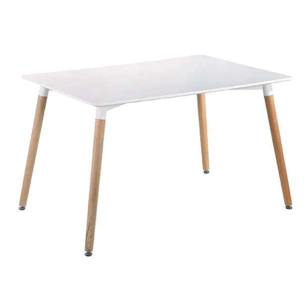 Mesa de comedor rectangular blanca con patas en color madera original – Estilo nórdico - Buyqualia