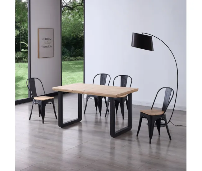 Mesa de comedor Roma extensible Roble - Negro, Roble - Blanco, Roble Honey - Blanco 220 x 80 x cm para Terraza y Balcón