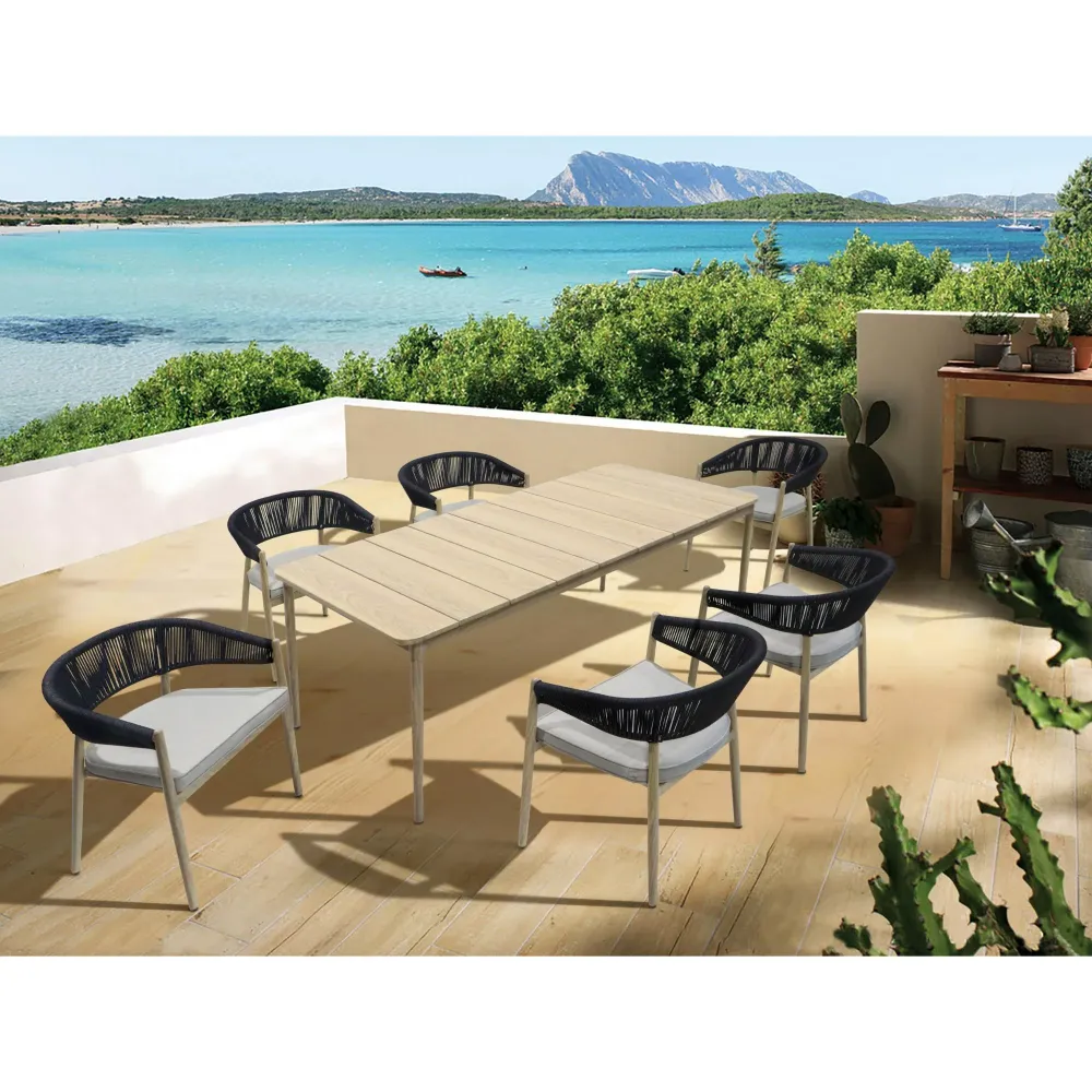 Mesa de comedor Sunset aluminio efecto madera para 6 Personas