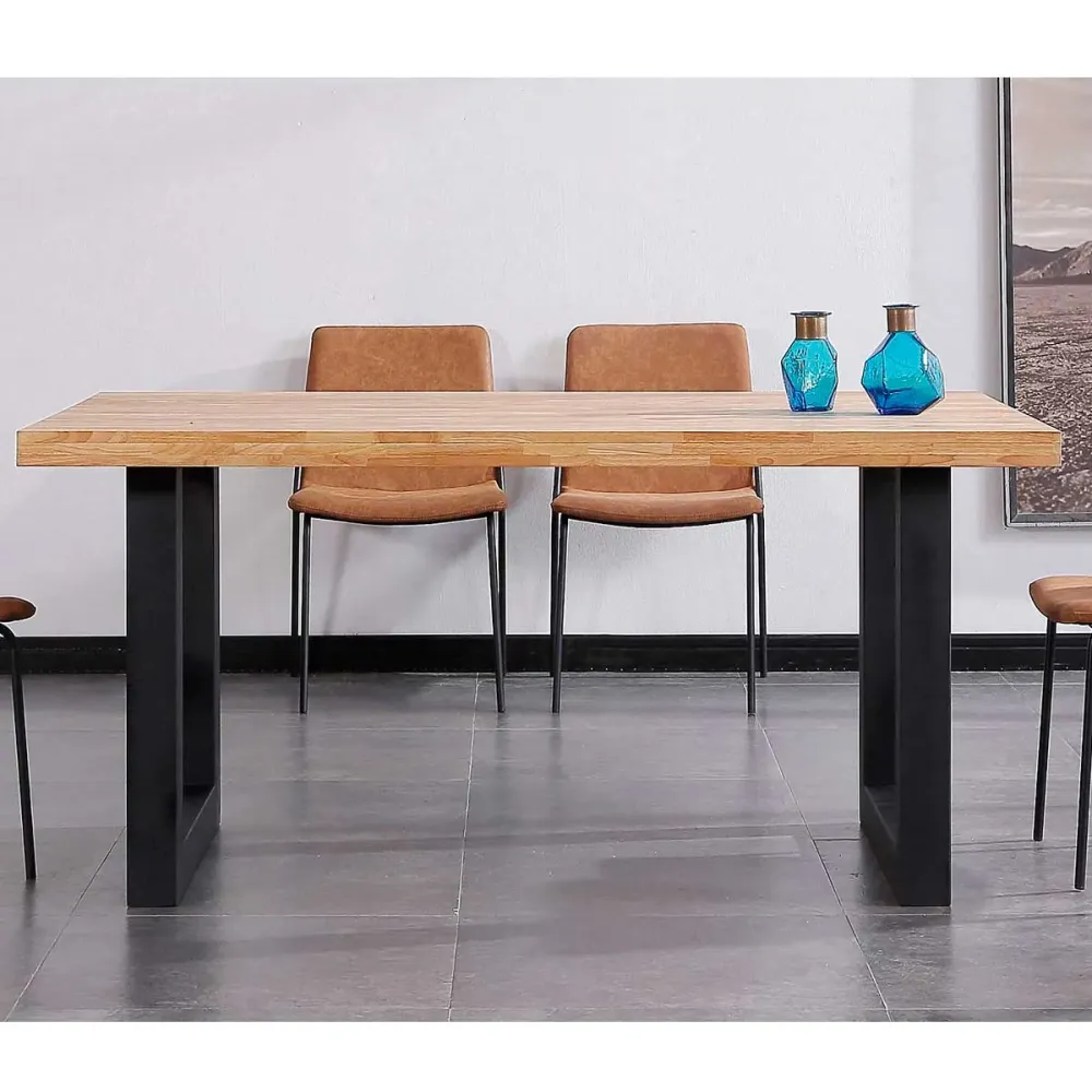 Mesa de comedor U-Wooden roble/negro 75x160x100 cm en Color Negro Mate