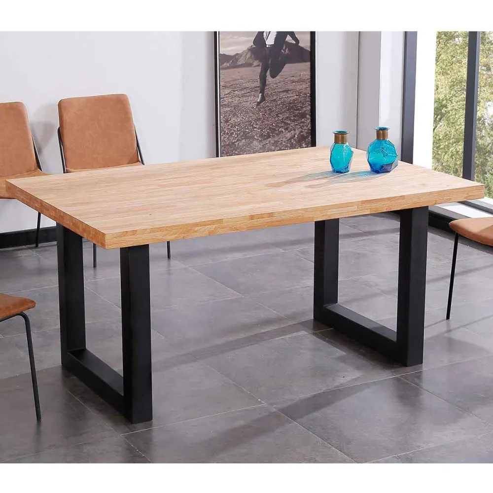 Mesa de comedor U-Wooden roble/negro 75x160x100 cm en Color Negro Mate
