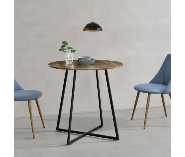 Mesa de Comedor Vaggeryd estilo minimalista redonda Metal y MDF 78 x Ø 80 cm - Negro y Efecto Madera Tono Tenebroso