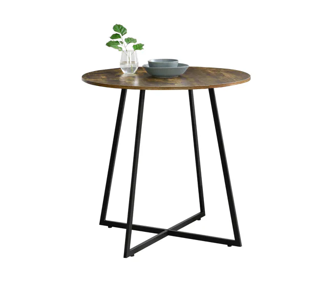 Mesa de Comedor Vaggeryd estilo minimalista redonda Metal y MDF 78 x Ø 80 cm - Negro y Efecto Madera Tono Tenebroso