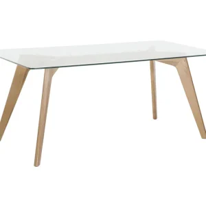 Mesa de comedor de vidrio templado transparente/madera clara 180 x 90 cm HUDSON para Jardín y Terraza