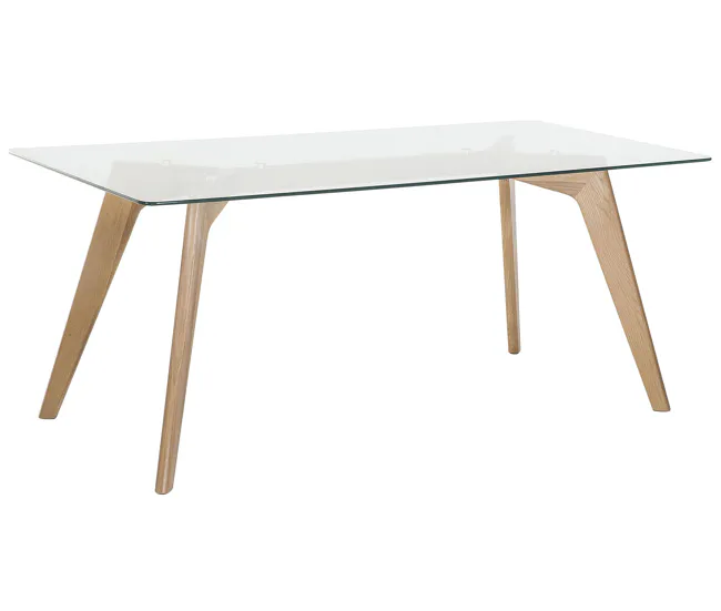 Mesa de comedor de vidrio templado transparente/madera clara 180 x 90 cm HUDSON para Jardín y Terraza