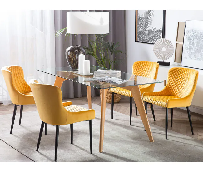 Mesa de comedor de vidrio templado transparente/madera clara 180 x 90 cm HUDSON para Jardín y Terraza
