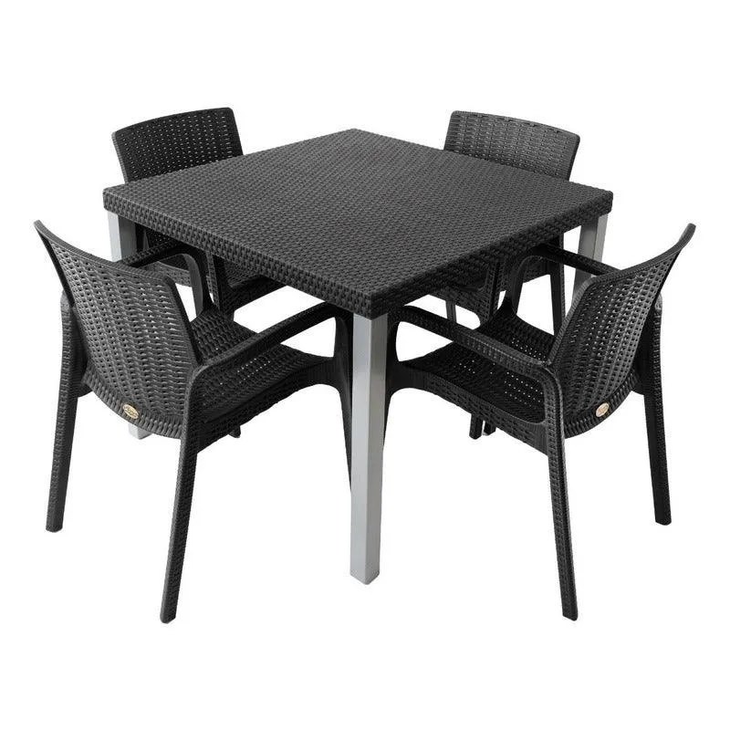 Mesa con Sombrilla Lagoon Comedor con 4 Sillas Tipo Ratán para Exterior e Interior con Protección Solar UV, Mesa Oslo 7020...