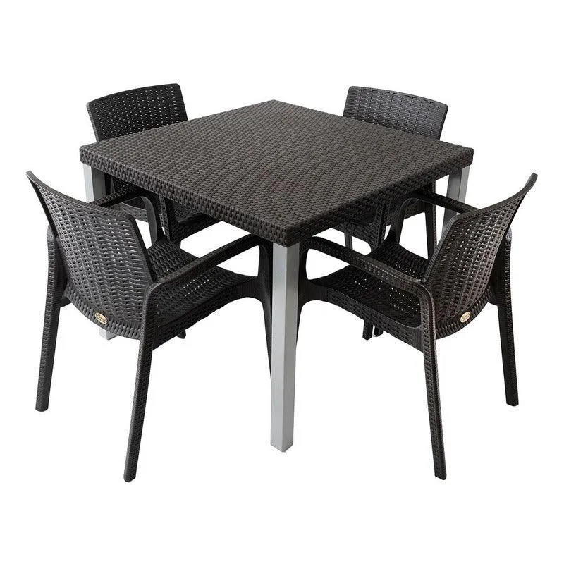 Mesa con Sombrilla Lagoon Comedor con 4 Sillas Tipo Ratán para Exterior e Interior con Protección Solar UV, Mesa Oslo 7020...