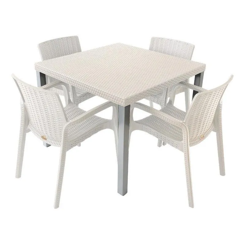 Mesa con Sombrilla Lagoon Comedor con 4 Sillas Tipo Ratán para Exterior e Interior con Protección Solar UV, Mesa Oslo 7020...
