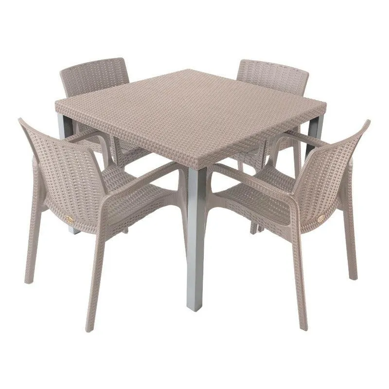 Mesa con Sombrilla Lagoon Comedor con 4 Sillas Tipo Ratán para Exterior e Interior con Protección Solar UV, Mesa Oslo 7020...
