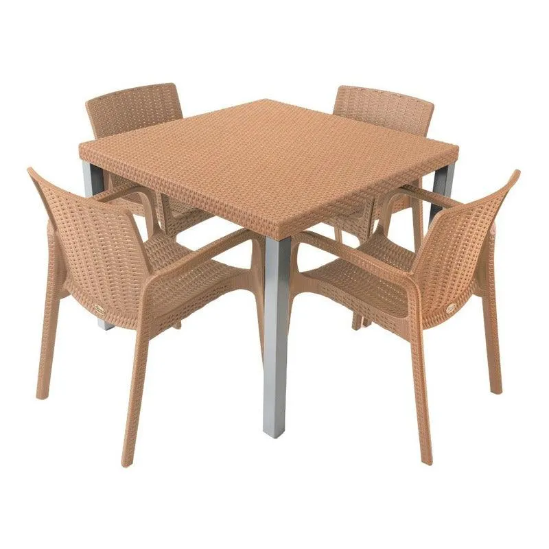 Mesa con Sombrilla Lagoon Comedor con 4 Sillas Tipo Ratán para Exterior e Interior con Protección Solar UV, Mesa Oslo 7020...