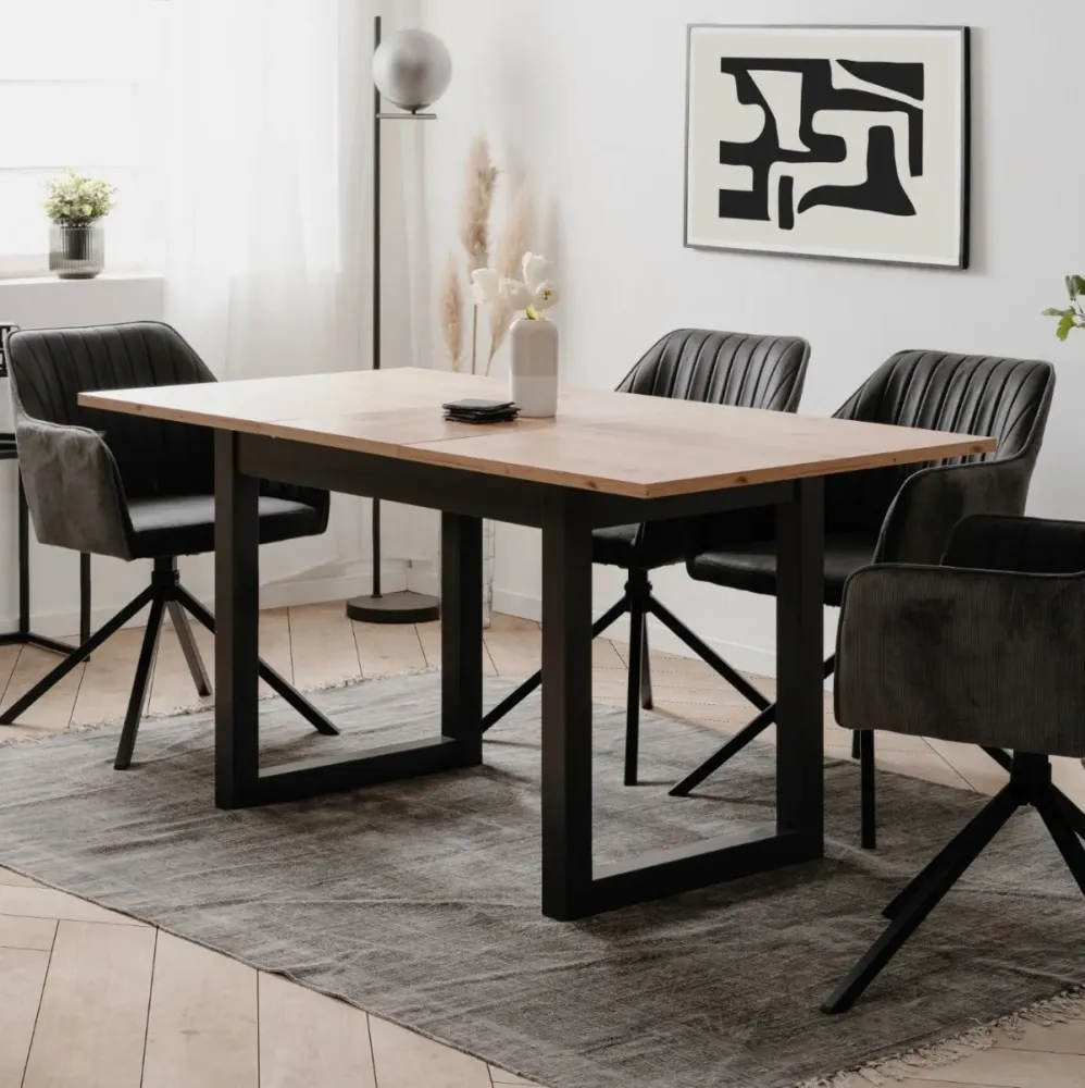 Mesa con Sombrilla Mesa de comedor Denver extensible natural/negro 75x120-160x80 cm
