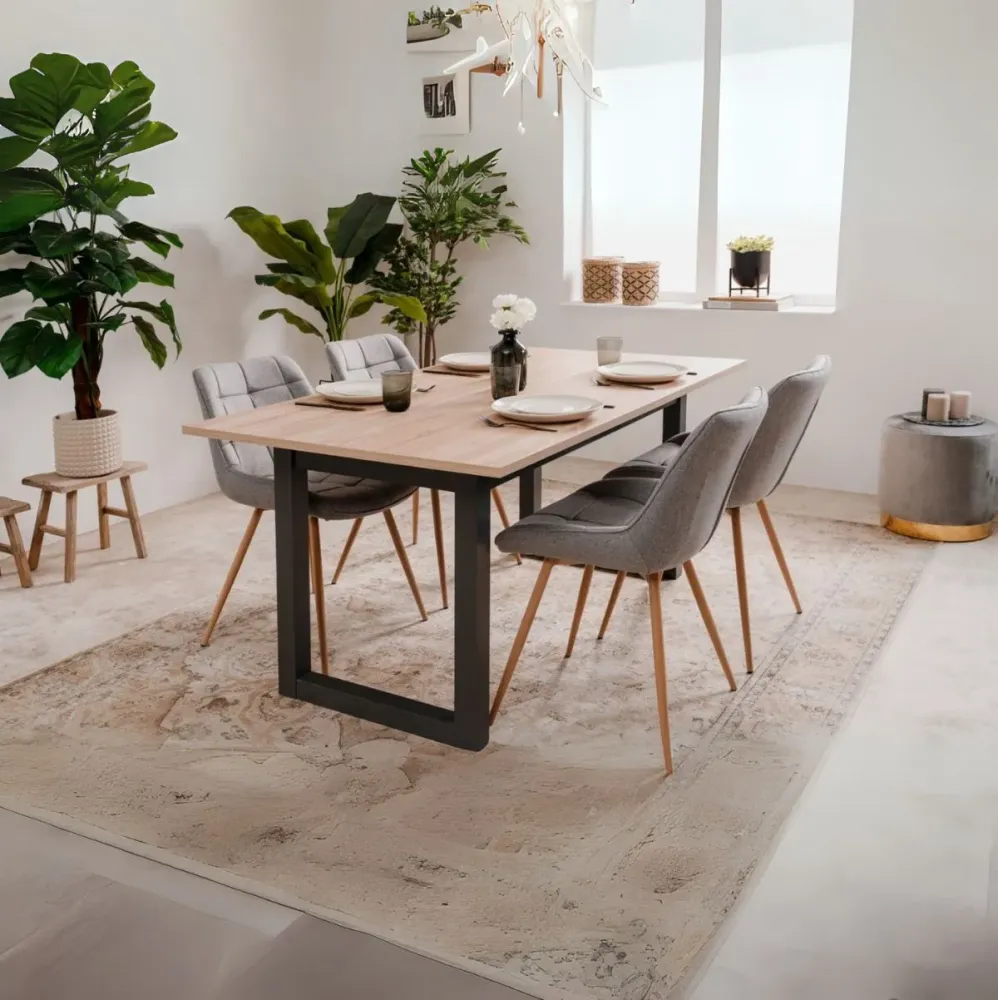 Mesa con Sombrilla Mesa de comedor Denver extensible natural/negro 75x120-160x80 cm