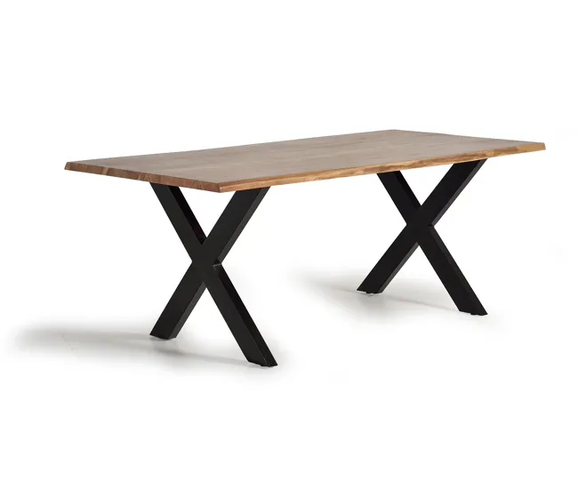 Mesa con Sombrilla Mesa de comedor en madera acacia genuino y patas de metal negro 78x180x100